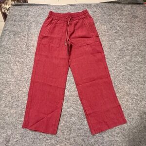Athleta Linen Wide Leg Pants Red Petite 2P Drawstring Casual Summer